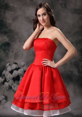 Knee-length White and Red Prom Graduation Dress with Layers