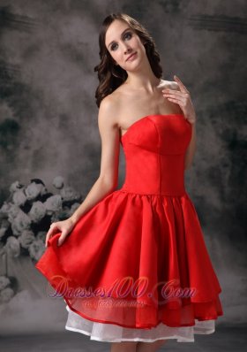 Knee-length White and Red Prom Graduation Dress with Layers