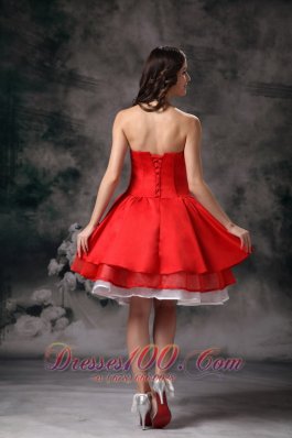 Knee-length White and Red Prom Graduation Dress with Layers