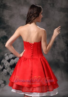 Knee-length White and Red Prom Graduation Dress with Layers