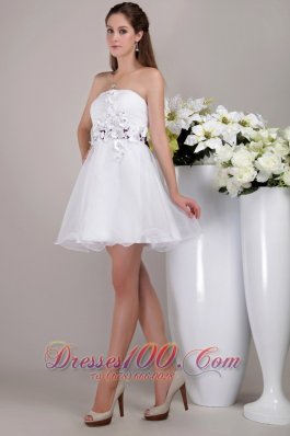 Mini Appliques Strapless White Cocktail Dress Organza