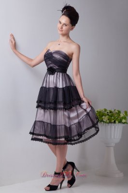 Tulle Layered Black Tea-length Flower Homecoming Dress