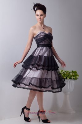 Tulle Layered Black Tea-length Flower Homecoming Dress