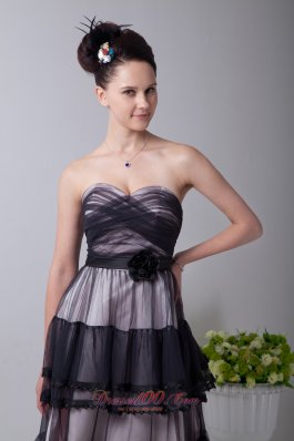 Tulle Layered Black Tea-length Flower Homecoming Dress