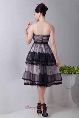 Tulle Layered Black Tea-length Flower Homecoming Dress