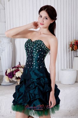 Beaded Taffeta Teal Homecoming Dress in Mini-length