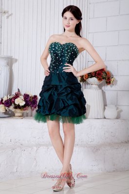 Beaded Taffeta Teal Homecoming Dress in Mini-length