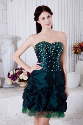 Beaded Taffeta Teal Homecoming Dress in Mini-length