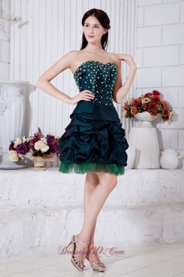 Beaded Taffeta Teal Homecoming Dress in Mini-length