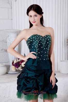 Beaded Taffeta Teal Homecoming Dress in Mini-length