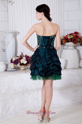 Beaded Taffeta Teal Homecoming Dress in Mini-length