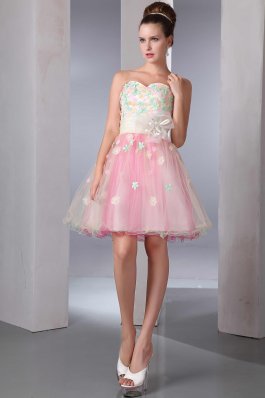 Colorful Appliques Decorate Mini-length Prom Dress