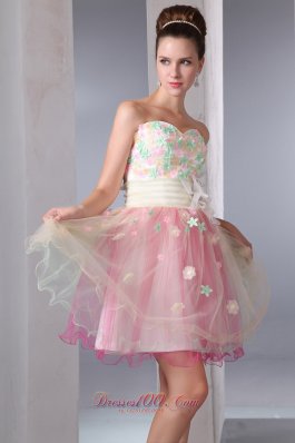 Colorful Appliques Decorate Mini-length Prom Dress