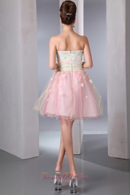 Colorful Appliques Decorate Mini-length Prom Dress