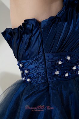 Beaded Organza Navy Prom Dress Knee-length A-line