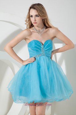 Aqua Cocktail Dress Mini-length Organza Beading