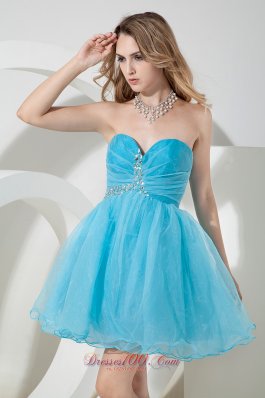 Aqua Cocktail Dress Mini-length Organza Beading