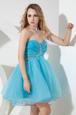 Aqua Cocktail Dress Mini-length Organza Beading