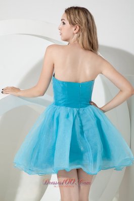 Aqua Cocktail Dress Mini-length Organza Beading