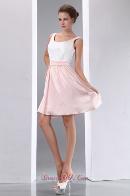 Scoop White and Pink Mini-length Taffeta Prom Dress