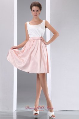 Scoop White and Pink Mini-length Taffeta Prom Dress