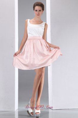 Scoop White and Pink Mini-length Taffeta Prom Dress