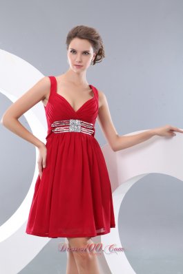 Sequined Straps Chiffon Red Homecoming Dress Mini-length