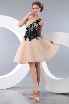 Appliques Covered Champagne Organza Knee-length Prom Graduation Dress