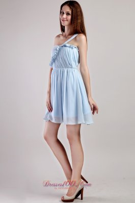 One Shoulder Light Blue Chiffon Mini Homecoming Dress