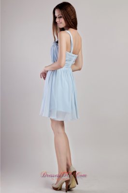 One Shoulder Light Blue Chiffon Mini Homecoming Dress