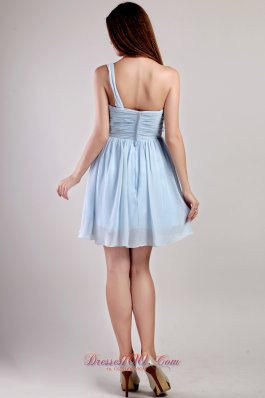 One Shoulder Light Blue Chiffon Mini Homecoming Dress