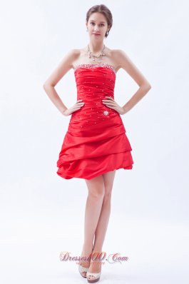 Red Taffeta Prom Dress Mini-length Strapless Beaded
