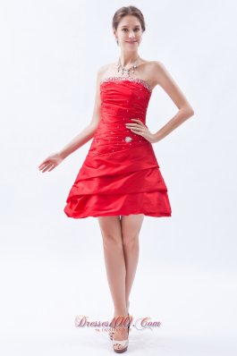 Red Taffeta Prom Dress Mini-length Strapless Beaded