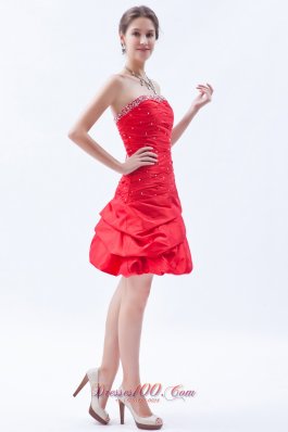 Red Taffeta Prom Dress Mini-length Strapless Beaded