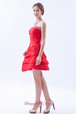 Red Taffeta Prom Dress Mini-length Strapless Beaded