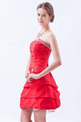 Red Taffeta Prom Dress Mini-length Strapless Beaded