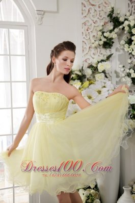 Organza Knee-length Cocktail Dress Beads Light Yellow