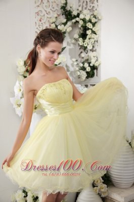 Organza Knee-length Cocktail Dress Beads Light Yellow