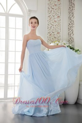 Brush Train Light Blue Graduation Dress with Beadwork