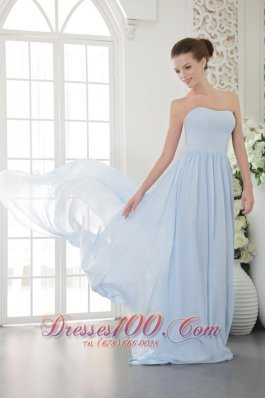 Brush Train Light Blue Graduation Dress with Beadwork