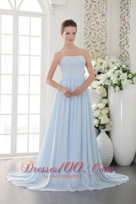 Brush Train Light Blue Graduation Dress with Beadwork