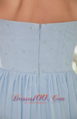 Brush Train Light Blue Graduation Dress with Beadwork