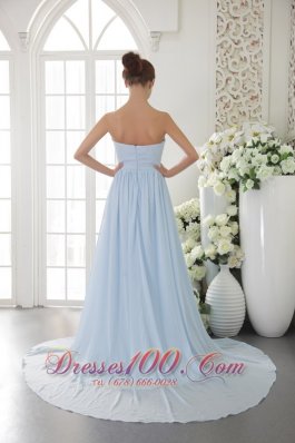 Brush Train Light Blue Graduation Dress with Beadwork