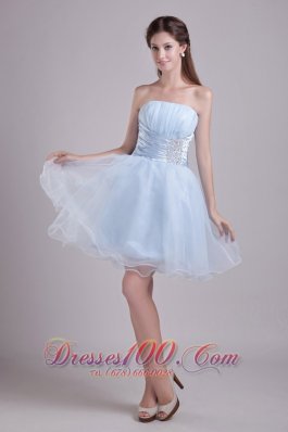 Baby Blue Organza Cocktail Dress with Beads Short