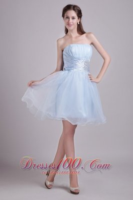 Baby Blue Organza Cocktail Dress with Beads Short