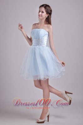 Baby Blue Organza Cocktail Dress with Beads Short