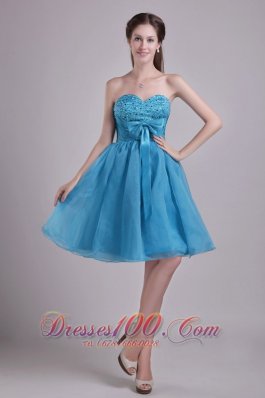 Organza Teal Short Homecoming Dress with beads Bow