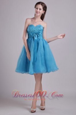 Organza Teal Short Homecoming Dress with beads Bow