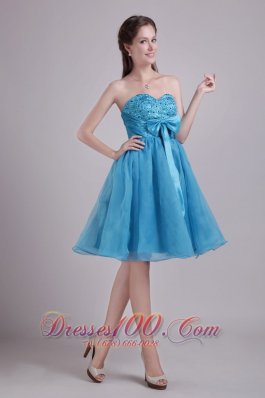 Organza Teal Short Homecoming Dress with beads Bow