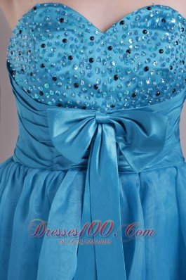 Organza Teal Short Homecoming Dress with beads Bow